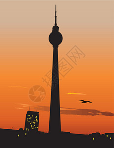 柏林电视塔高官日落天空发射机旅游城市天线日落建筑学首都电视景观收音机图片