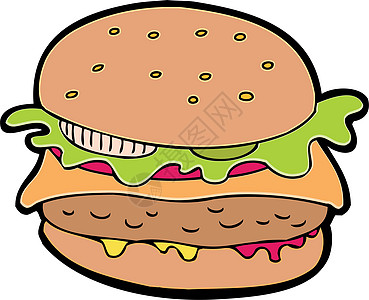 汉堡包馅饼包子种子洋葱卡通片芝麻插图牛肉背景图片