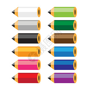 用于设计设计的彩色铅笔集写作白色学校工艺绿色商业插图互联网橙子石墨图片
