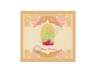 圣诞树卡摘要卡片装饰降雪绘画框架装饰品雪花季节民间庆典图片