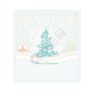 圣诞树卡摘要假期雪花风格小路庆典降雪框架装饰品民间海报图片