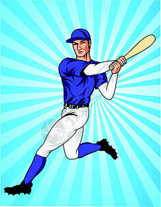 棒球选手肌肉跑步身体帽子卡通片体育场绘画击球竞争蓝色图片
