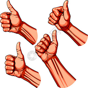 一组四只手手势插图棕榈享受右手符号情绪人类设计手腕图片