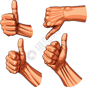 一组四只手手势插图符号右手设计情绪手腕手指人类棕榈图片