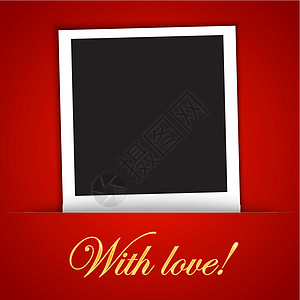 红色背景上带空白照片框的爱卡模板惊喜婚礼边界剪贴簿展示废料框架配件愿望金子图片