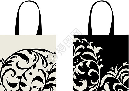 购物袋设计 花花装饰品购物漩涡店铺叶子包装绘画塑料创造力黑色商品图片