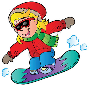 滑雪板上的卡通女孩图片