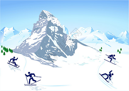 山山冬季运动越野滑雪板单板激流滑雪者节日回旋雪橇滑雪假期图片