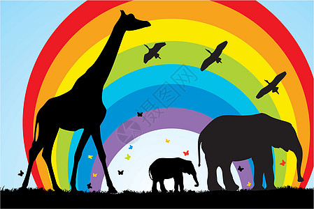 非洲长颈鹿和大象的病媒国家天空团体领导动物母亲动物园旅行家庭荒野图片