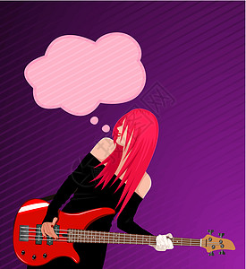 配吉他微笑摇滚女孩的矢量插图裙子艺术品爱好气泡摇滚乐音乐家演讲手套乐器成人图片