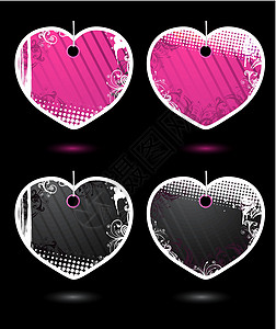 一组矢量心形标签卷曲销售艺术品互联网曲线购物装饰品墨水紫色贴纸图片