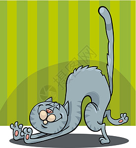 伸展的猫卡通动物吉祥物灰色小猫墙纸哺乳动物宠物插图尾巴房间图片