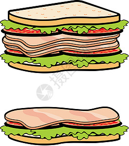 两个三明治面包棕色早餐插图绿色燕麦蔬菜沙拉小麦小吃图片