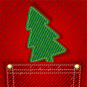 牛仔裤口袋中的纺织品和圣诞树新年假期优雅标签帆布接缝棉布卡片衣服材料图片