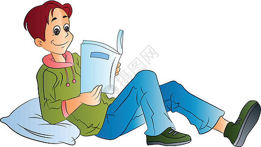 男人读一本书插画家庭作业阅读绘画孩子们学校教育微笑白色乐趣男生图片
