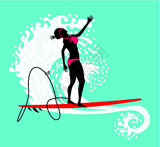 和平洋游者女孩矢量艺术速度冲浪运动员冠军天堂棕榈跑步海洋娱乐女孩图片