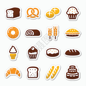 面包店 糕点图标集面包 甜甜圈 蛋糕 纸杯蛋糕粮食收成冰淇淋美食小麦食谱面粉面包片厨房甜点图片