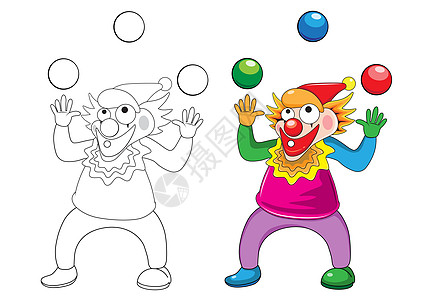 小丑漫画  矢量说明颜色和条纹派对演员马戏团娱乐插图喜剧演员狂欢卡通片白色生日图片