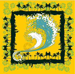 热带棕榈海滨的热带树叶艺术蓝色风景旅行晴天椰子海岸支撑天堂海景海浪图片