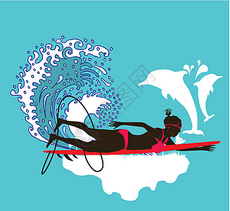 和平洋游者女孩矢量艺术海洋运动员海浪娱乐海岸运动天堂海滩女士热带图片