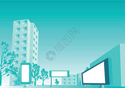 城市广告牌营销场景商业白色海报蓝色横幅空白天空水平图片
