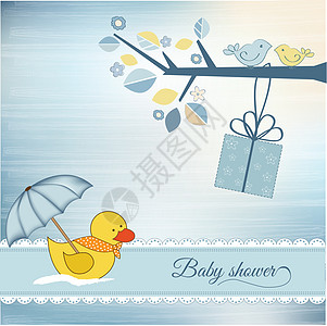 带鸭玩具的婴儿淋浴卡正方形婴儿车卡通片女孩男生纪念日洗礼庆典框架艺术图片