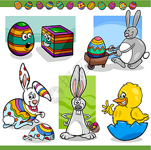 东部主题集成卡通插图立方体鸡蛋正方形剪贴假期兔子绘画孵化方形彩蛋图片