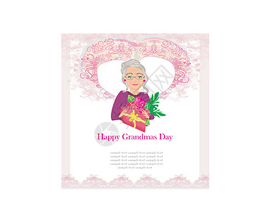 带着一束鲜花的老太太 快乐的外婆节母亲幸福老年成人乐趣礼物退休喜悦插图微笑图片