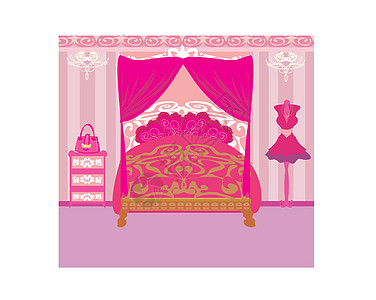 优雅的粉红色卧室梳妆台娘娘腔模型人体手提包粉色家具枝形风格吊灯图片