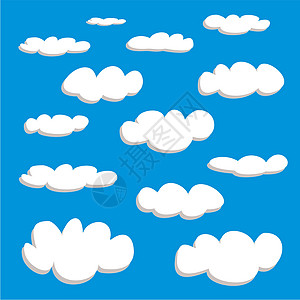 蓝色天空背景矢量组的白云 Cloud 卡通或泡泡言词平板设计或插图图片