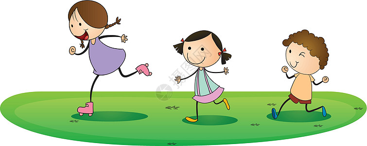 孩子们在户外玩耍艺术草地卡通片男性朋友们享受男生女孩姐妹慢跑图片