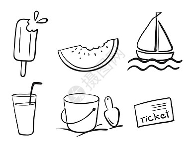 各种对象工具园艺绘画卡通片波浪水果海滩刮刀食物语言图片