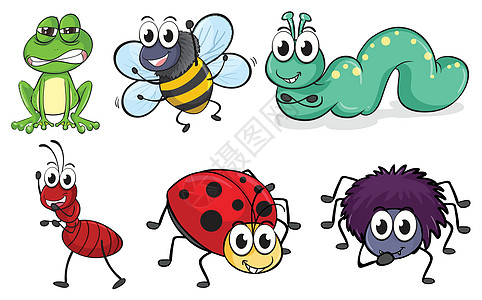 各种昆虫和动物天线怪物绘画蜜蜂漏洞卡通片蚂蚁生物野生动物毛虫图片