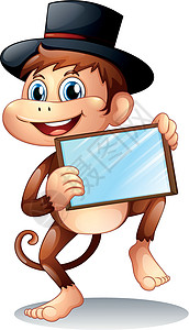 一只拿着镜子的猴子艺术动物宠物绘画玻璃男性微笑艺术家反射长方形图片