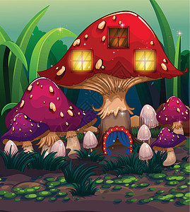 一个大蘑菇屋 蓝色的窗帘图片