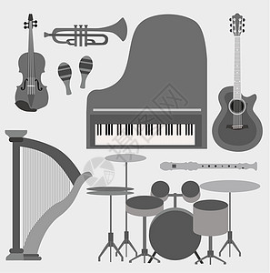 乐器系列摇滚乐乐队吉他细绳竖琴黑与白娱乐音乐喇叭大提琴图片