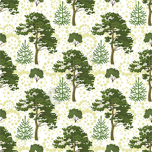 无缝 树木和植物形态气候松树生长叶子生态树干衬套织物针叶装饰品图片