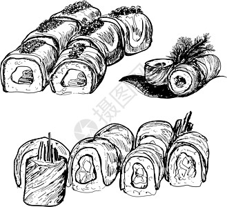 牛油果三文鱼寿司叶子螃蟹小吃午餐食物鳗鱼餐厅海鲜奶油海苔设计图片