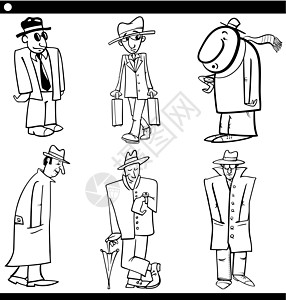 牛仔外套男性角色设置卡通它制作图案吉祥物染色时间收藏帽子绘画手表围巾填色本卡通片设计图片