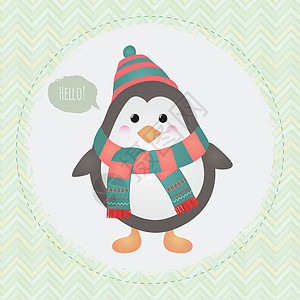 Textured 框架设计插图中的可爱企鹅图片