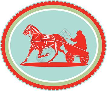 马和骑马哈内斯 赛马罗塞特RETRO比赛花环小跑驾车椭圆形插图运动艺术品大车赛车图片