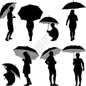 黑色剪影男人和女人在伞下 矢量怡乐思成人身体艺术天气女士团体床单阳伞绘画风暴图片