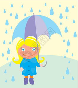 带伞的女孩外套围巾喜悦插图绘画天气衣服季节乐趣飞沫图片