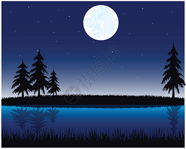 清晨在河上黑色月亮生长针叶松树边栏星星墙纸反射公园图片