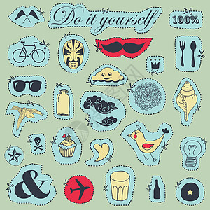 自己动手吧自行车剪纸食物淋浴派对装饰品眼镜互联网艺术涂鸦图片