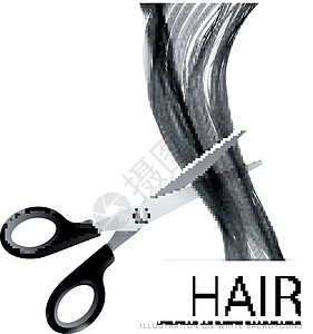 白色背景的毛发和剪刀工作金属造型师黑色理发师发型工具修剪优雅沙龙图片