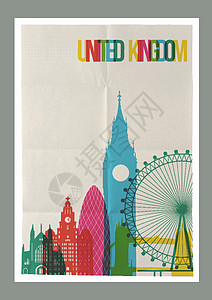 英国旅游详情页联合王国标志性地标天线古年挂图海报设计图片