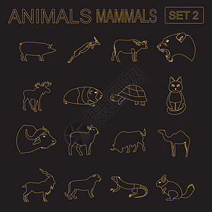 动物哺乳动物图标集 矢量平板样式仓鼠卡通片动物群袋鼠森林奶牛剪影收藏鱼子农场图片