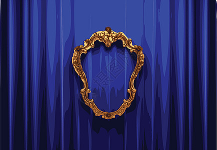 矢量金色框和蓝幕幕台蓝色框架模具布料展示织物气氛奢华歌剧剧场图片