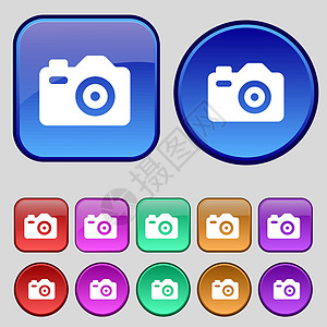 相片相机图标符号 一组12个旧按钮用于设计 矢量图片